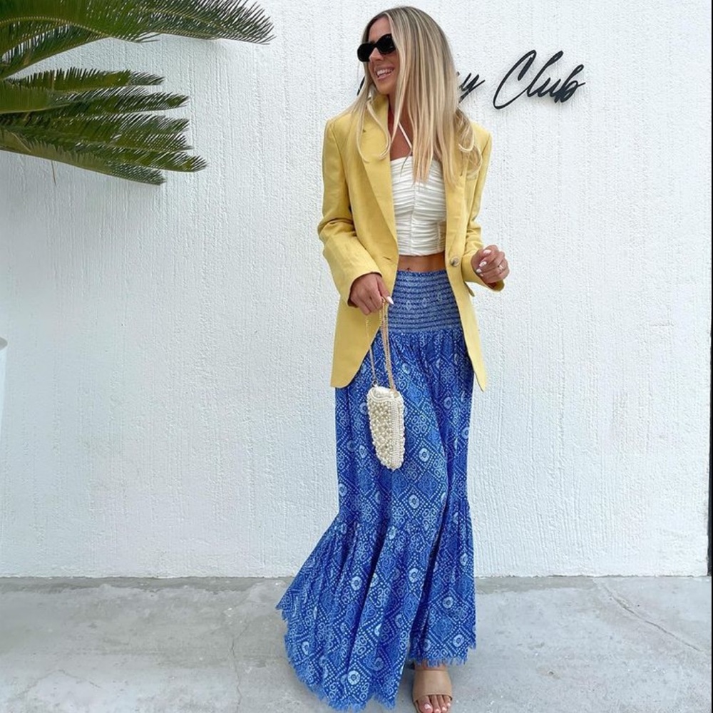 Zara Blue Patterned Maxi Skirt